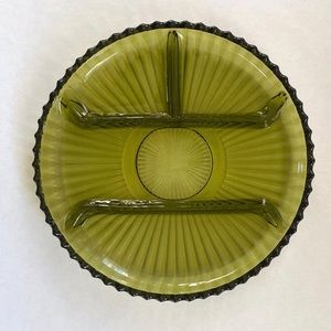 Vintage Indiana Depression Glass 1960s Divided Round Sawtooth Serving Platter